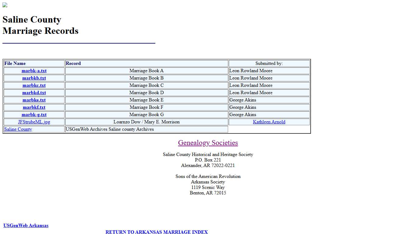 USGenWeb Archives (TM) saline co ar marriage archives