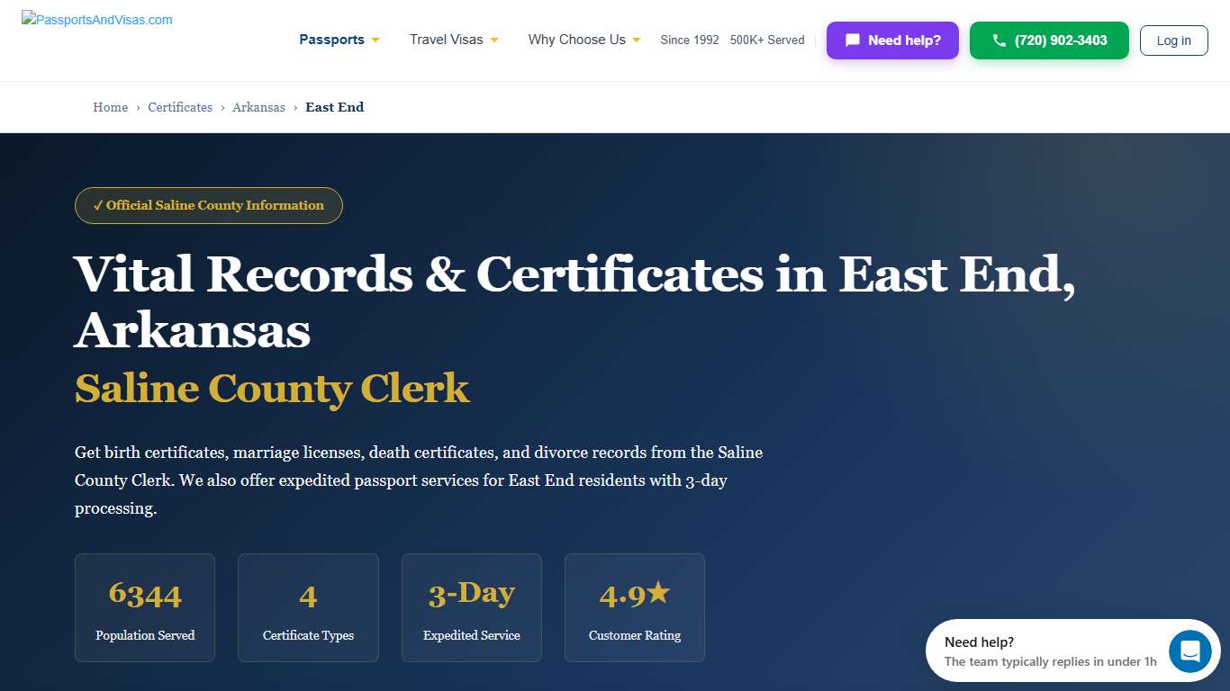 Birth, Marriage & Death Certificates in East End, AR | Saline County Vital Records